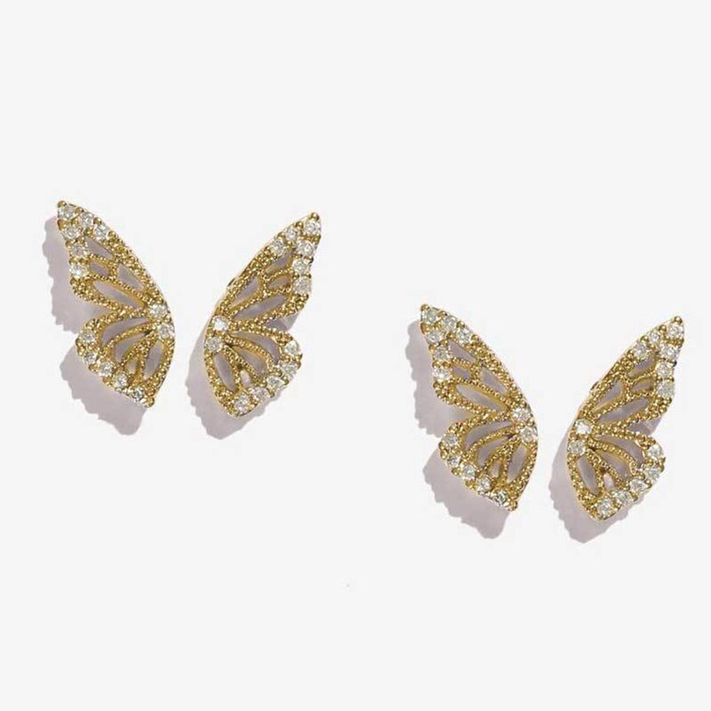 2020 New Rhinestone Butterfly Wing Stud Earrings For Women Cute Small Crystal Stud Earring