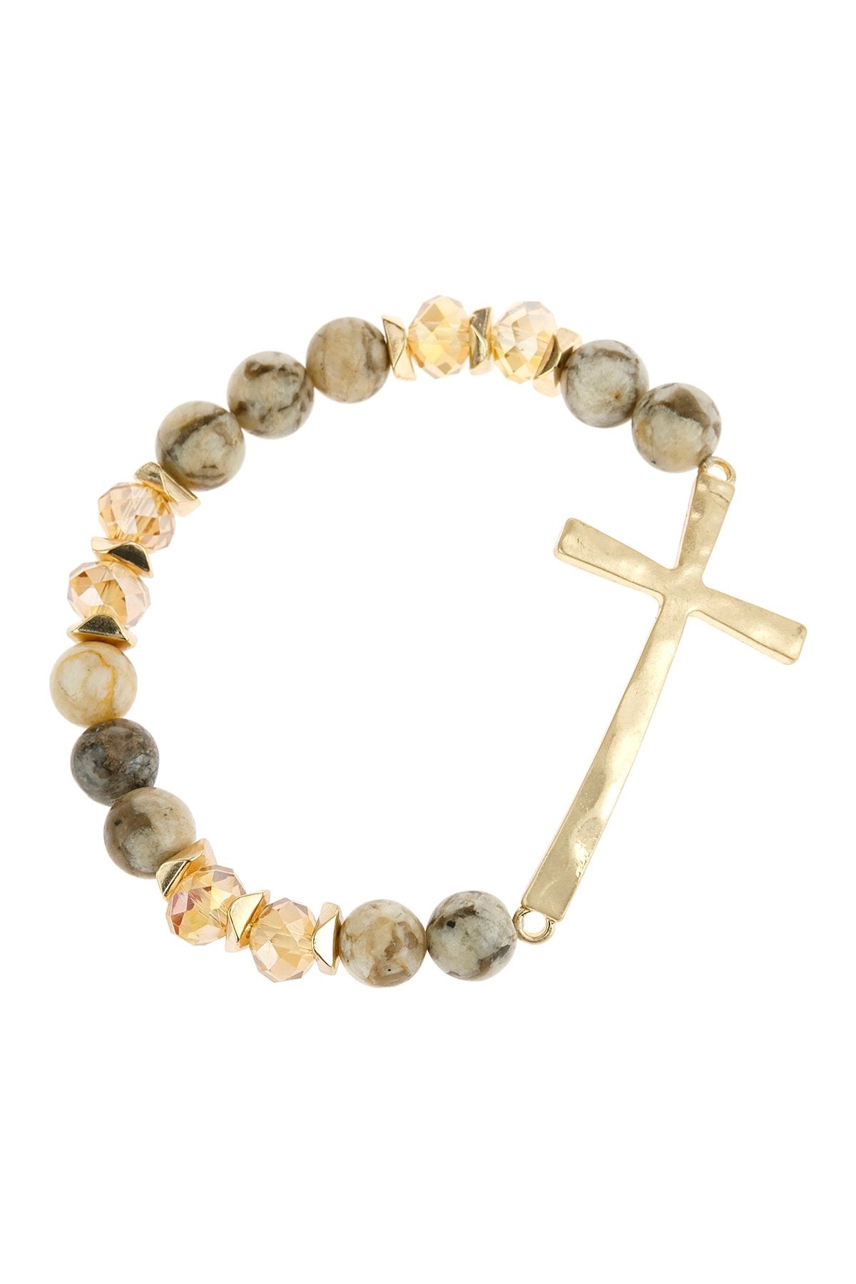 Mix Beads Hammered Cross Bracelet