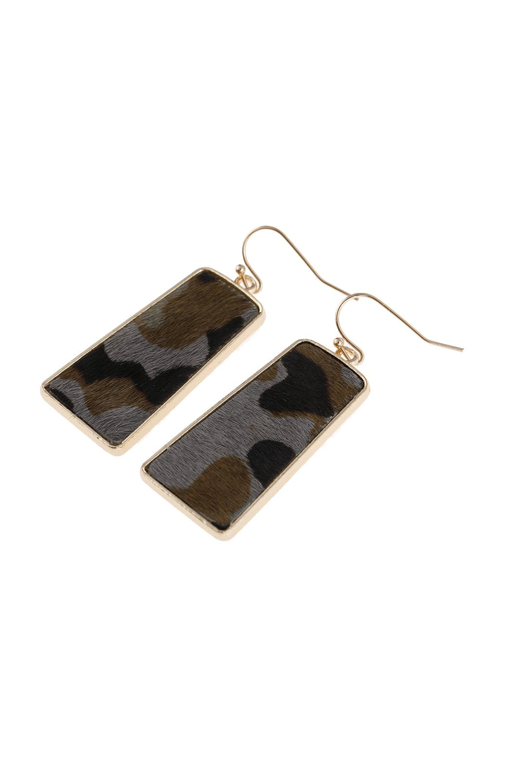 Camouflage Leather Printed Bar Dangling Fish Hook Earrings