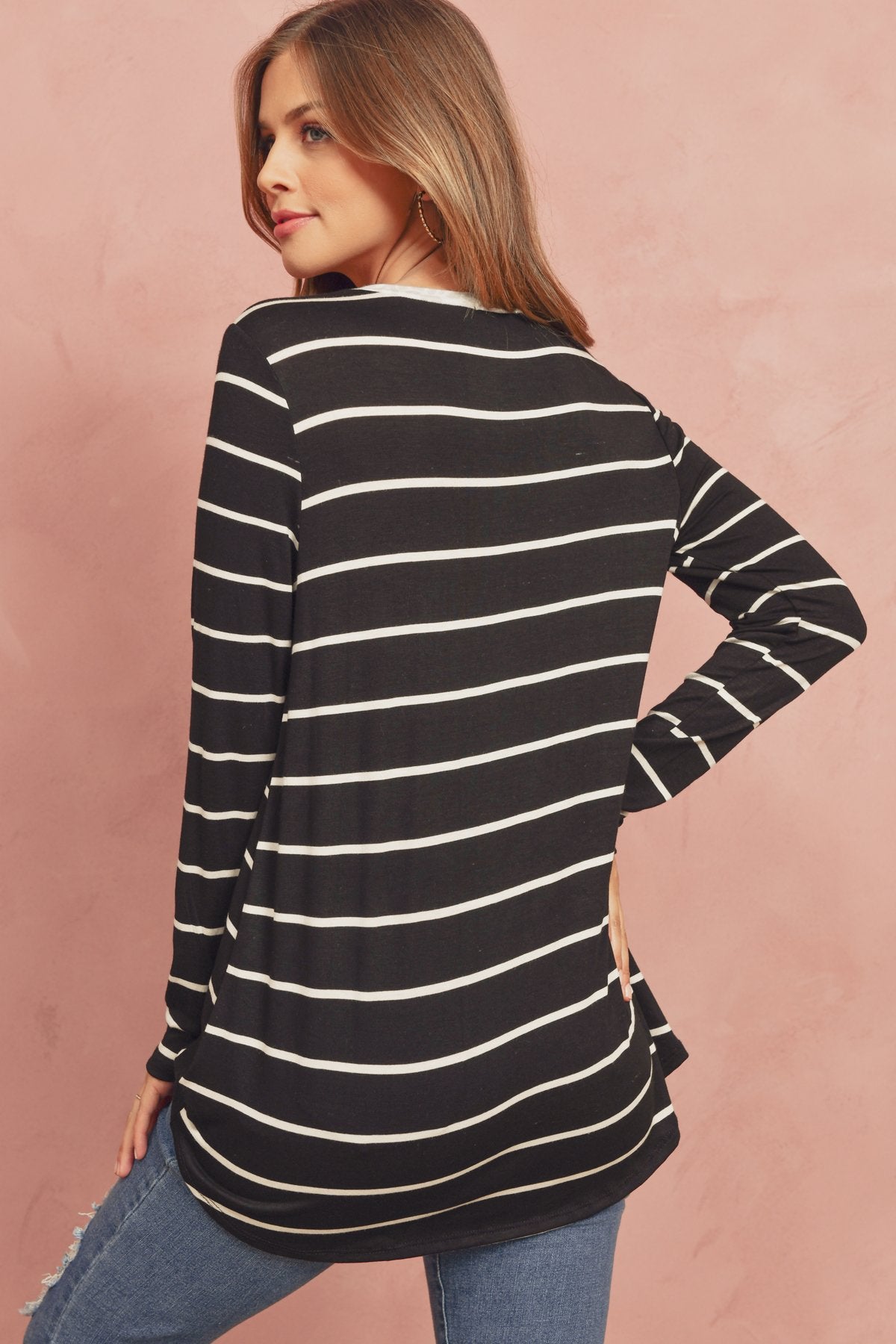 Striped Knot Top With Pocket