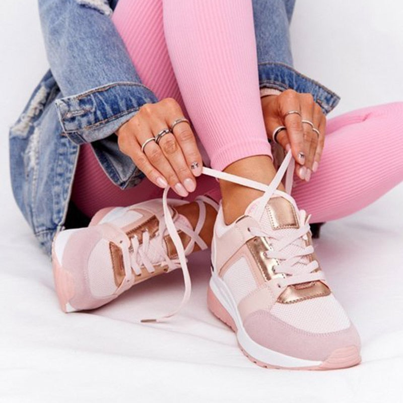 New Women Sneakers Lace-Up Wedge Sports Shoes Women's Vulcanized Shoes Casual Platform Ladies Sneakers Comfy Females Shoes