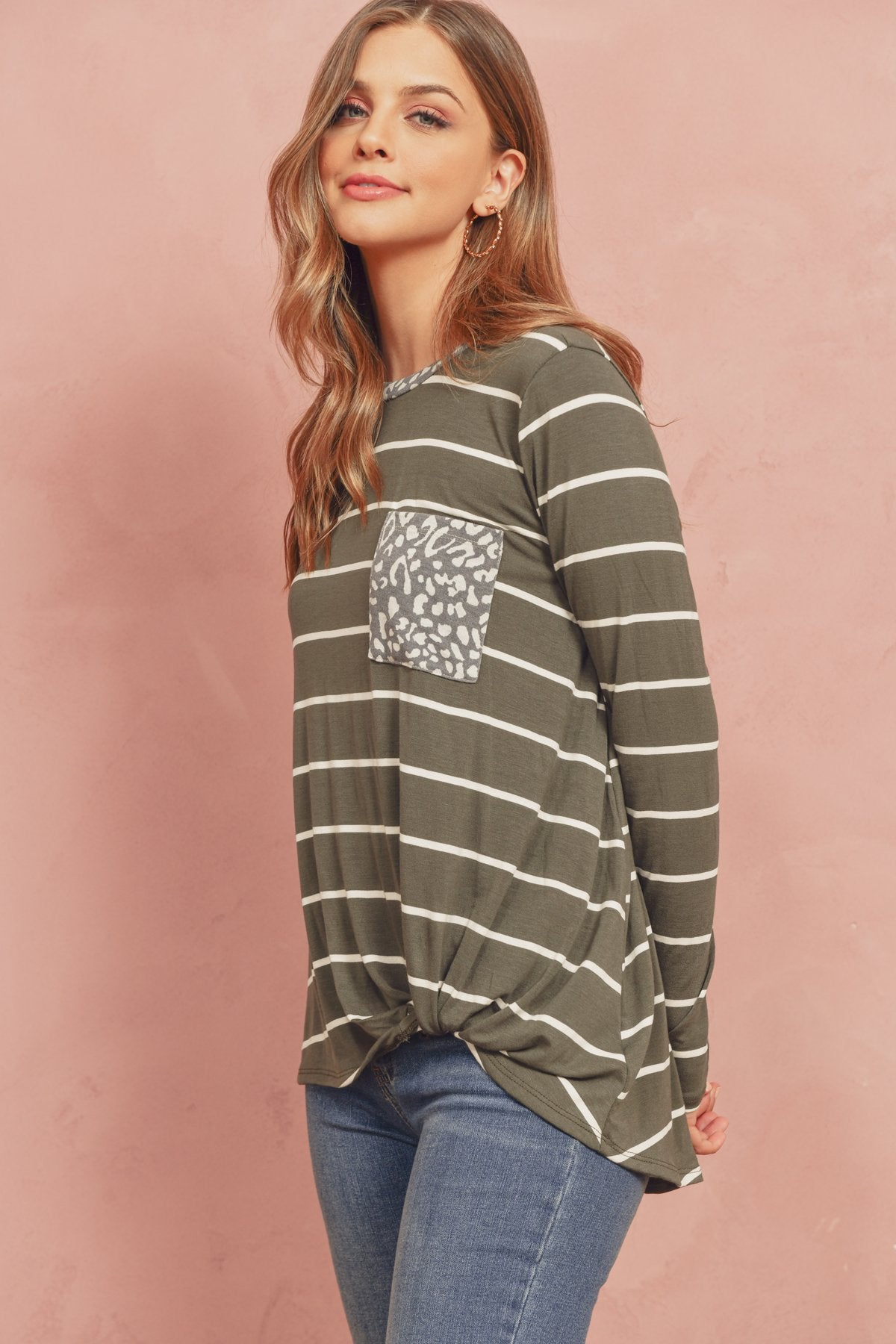 Striped Knot Top With Pocket