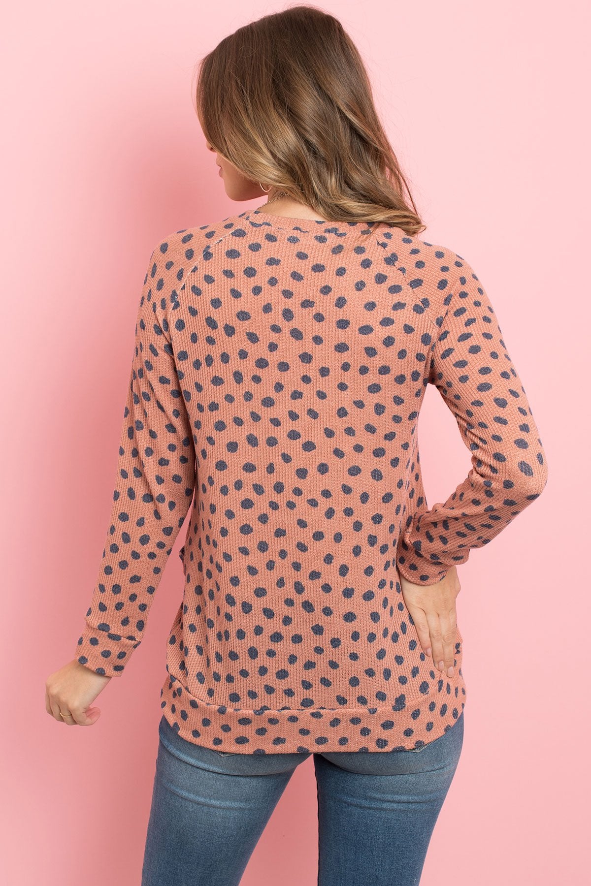 Animal Print Rib Detail Long Sleeved Pocket Top