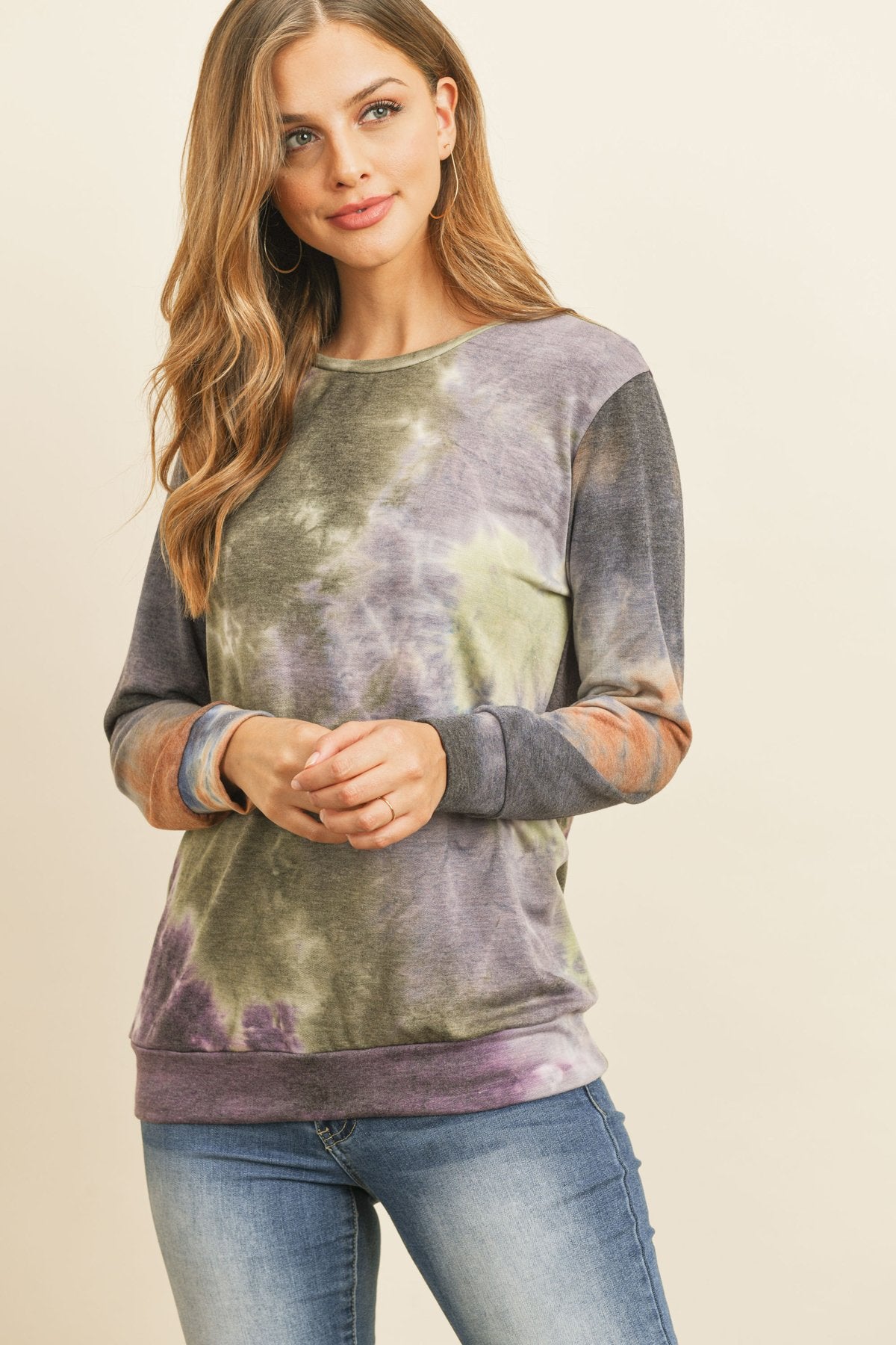 Round Neck Tie Dye Print Pullover