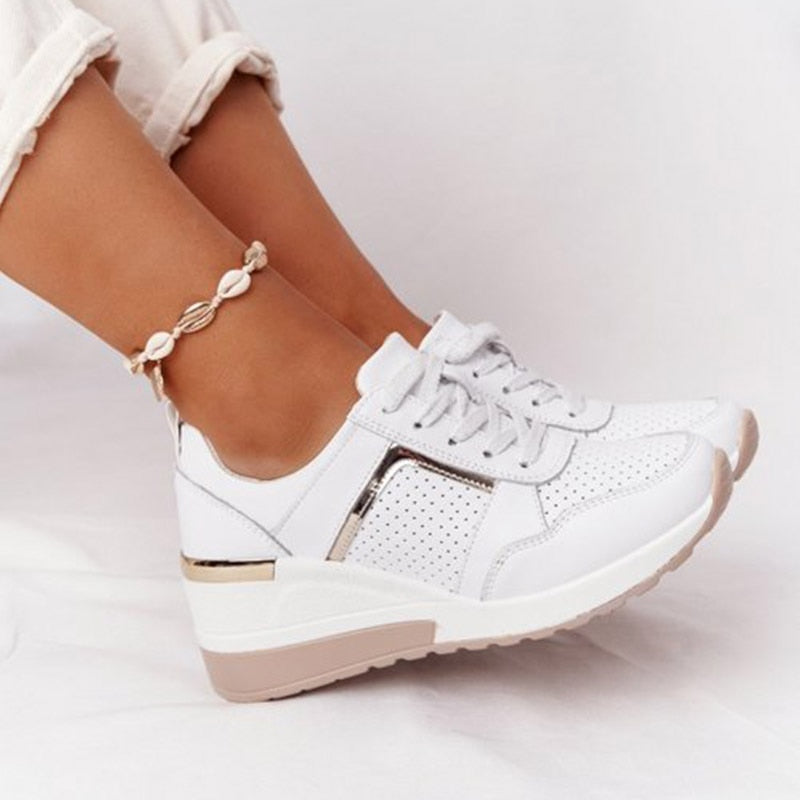 New Women Sneakers Lace-Up Wedge Sports Shoes Women's Vulcanized Shoes Casual Platform Ladies Sneakers Comfy Females Shoes