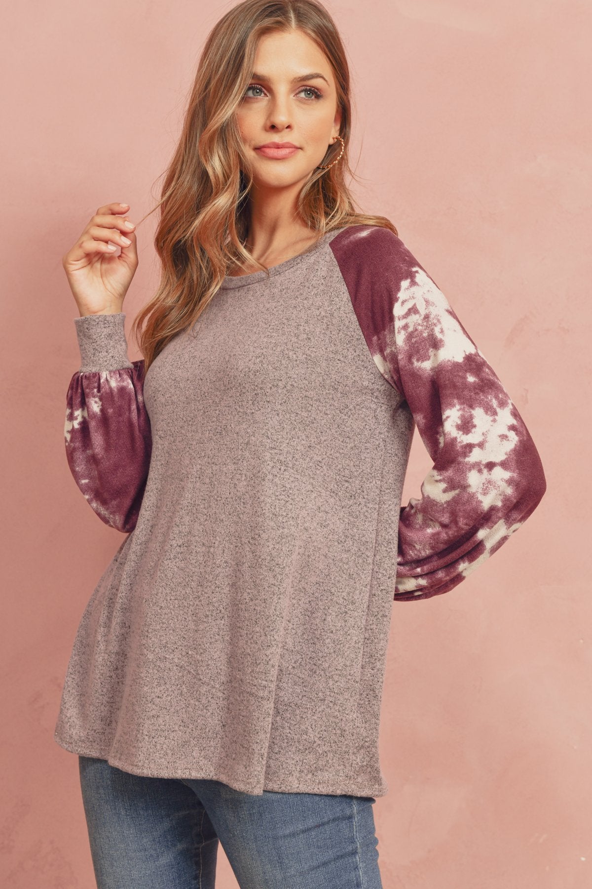 Brushed Hacci Tie Dye Puff Sleeved Top
