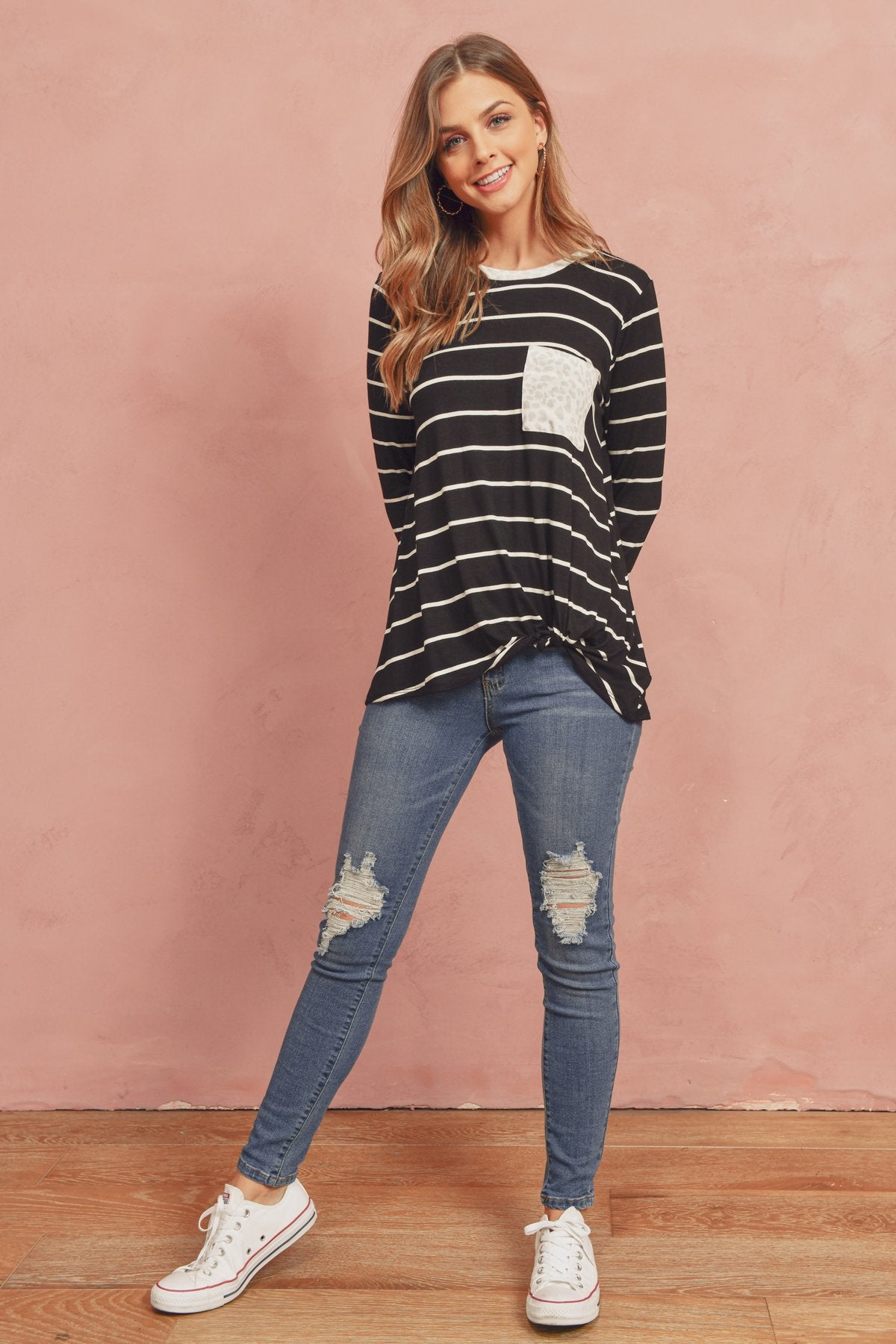 Striped Knot Top With Pocket