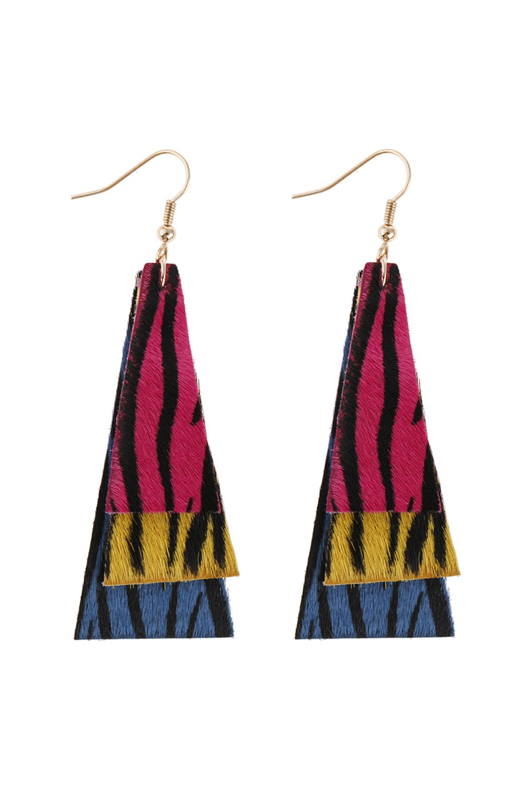 Hde2890 - Animal Print Layered Leather Trapezoid Hook Earrings