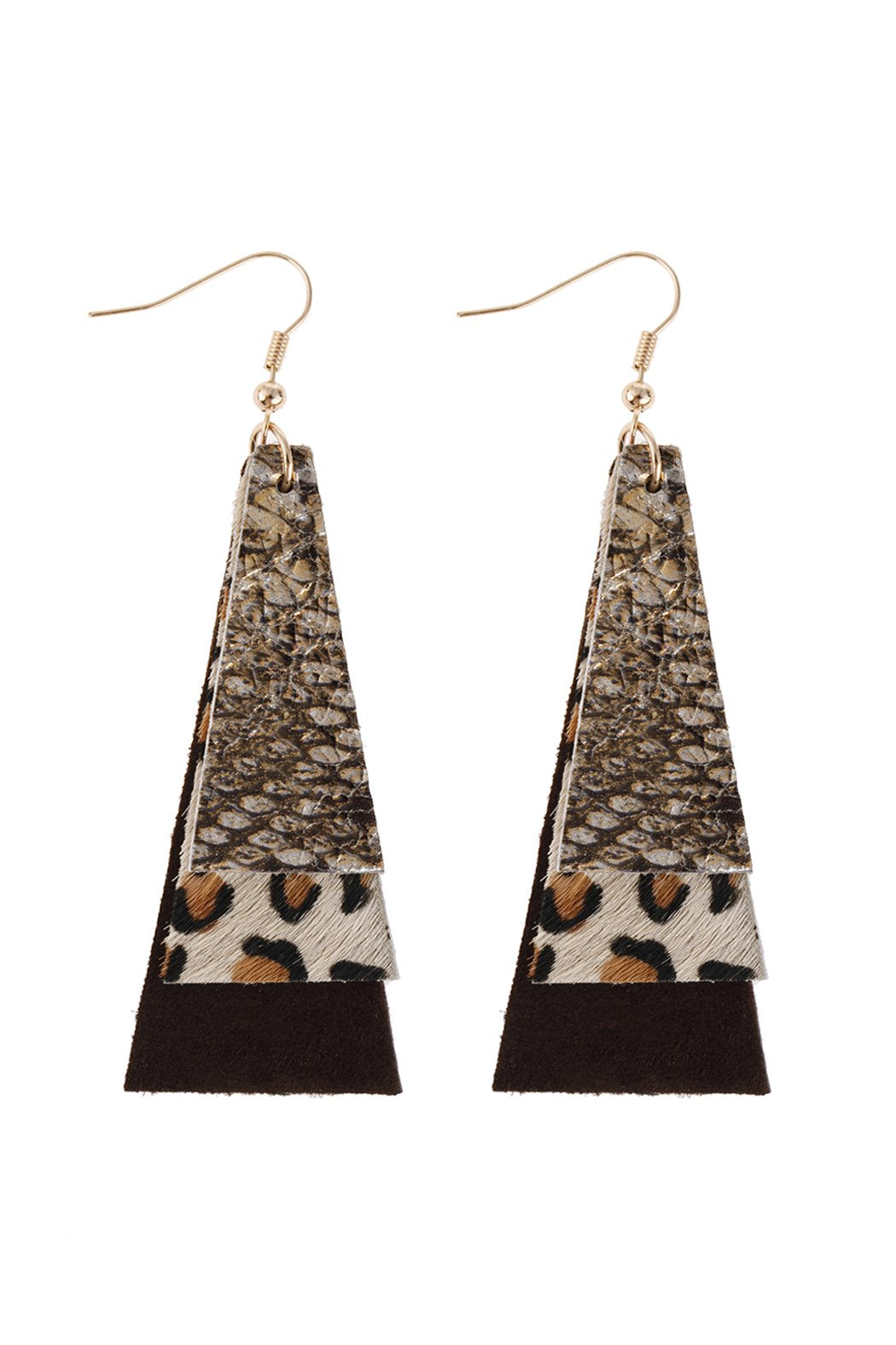 Hde2890 - Animal Print Layered Leather Trapezoid Hook Earrings