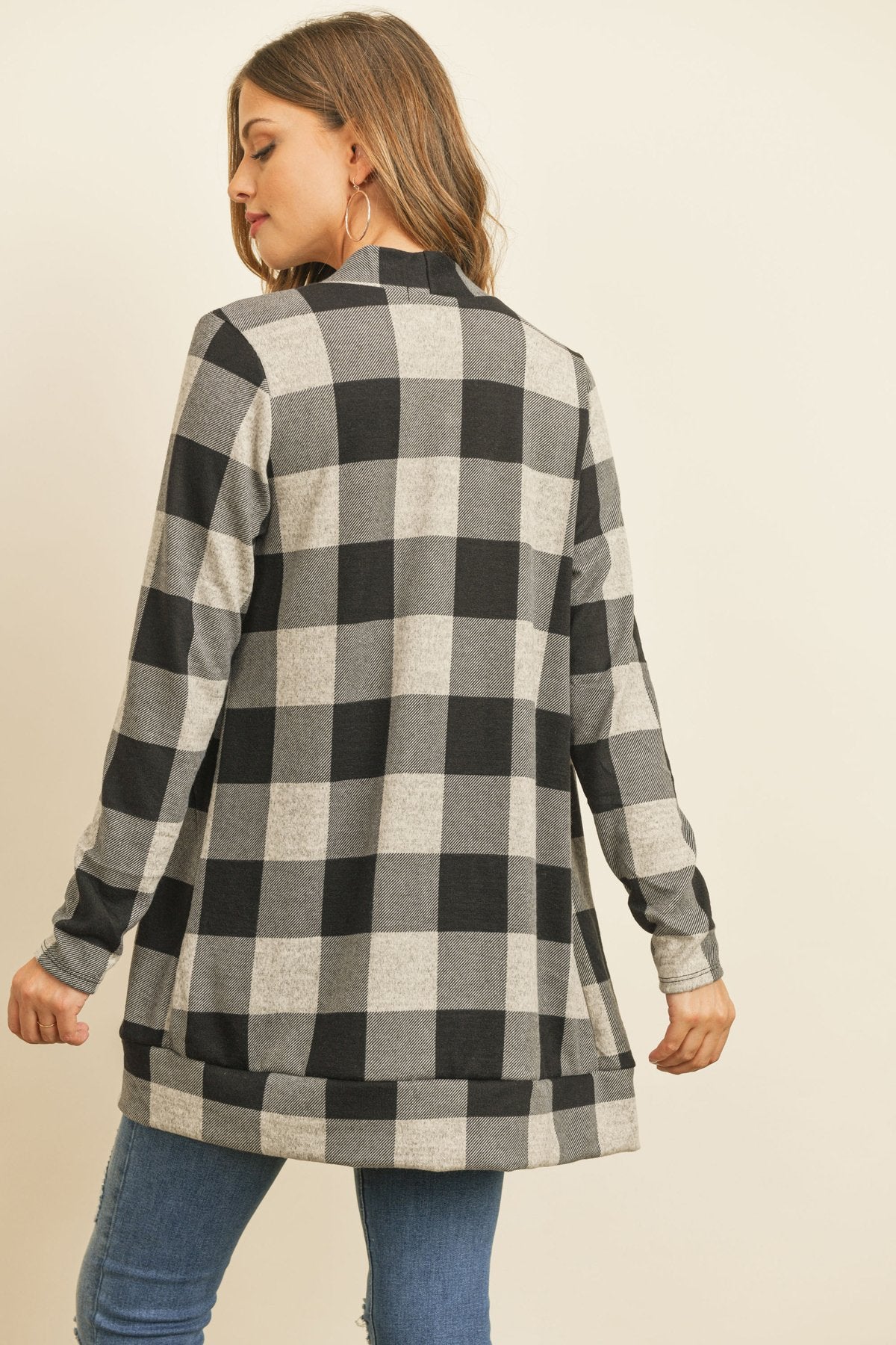 Plaid Long Sleeved Front Pocket Open Cardigan