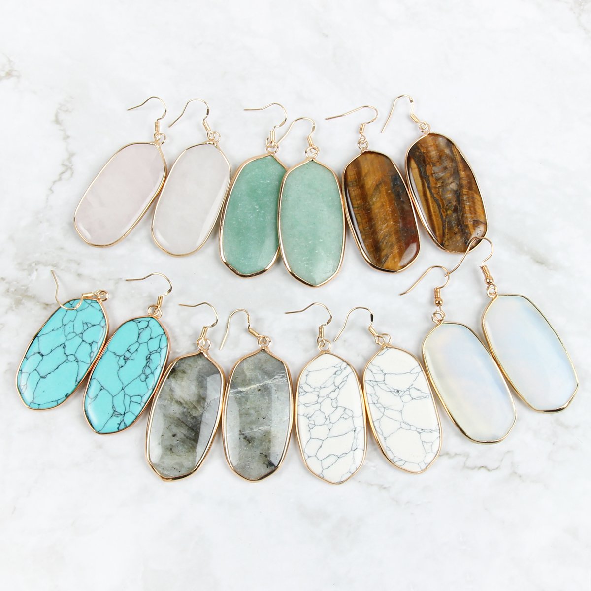 Hde1815 - Natural Oval Stone Earrings