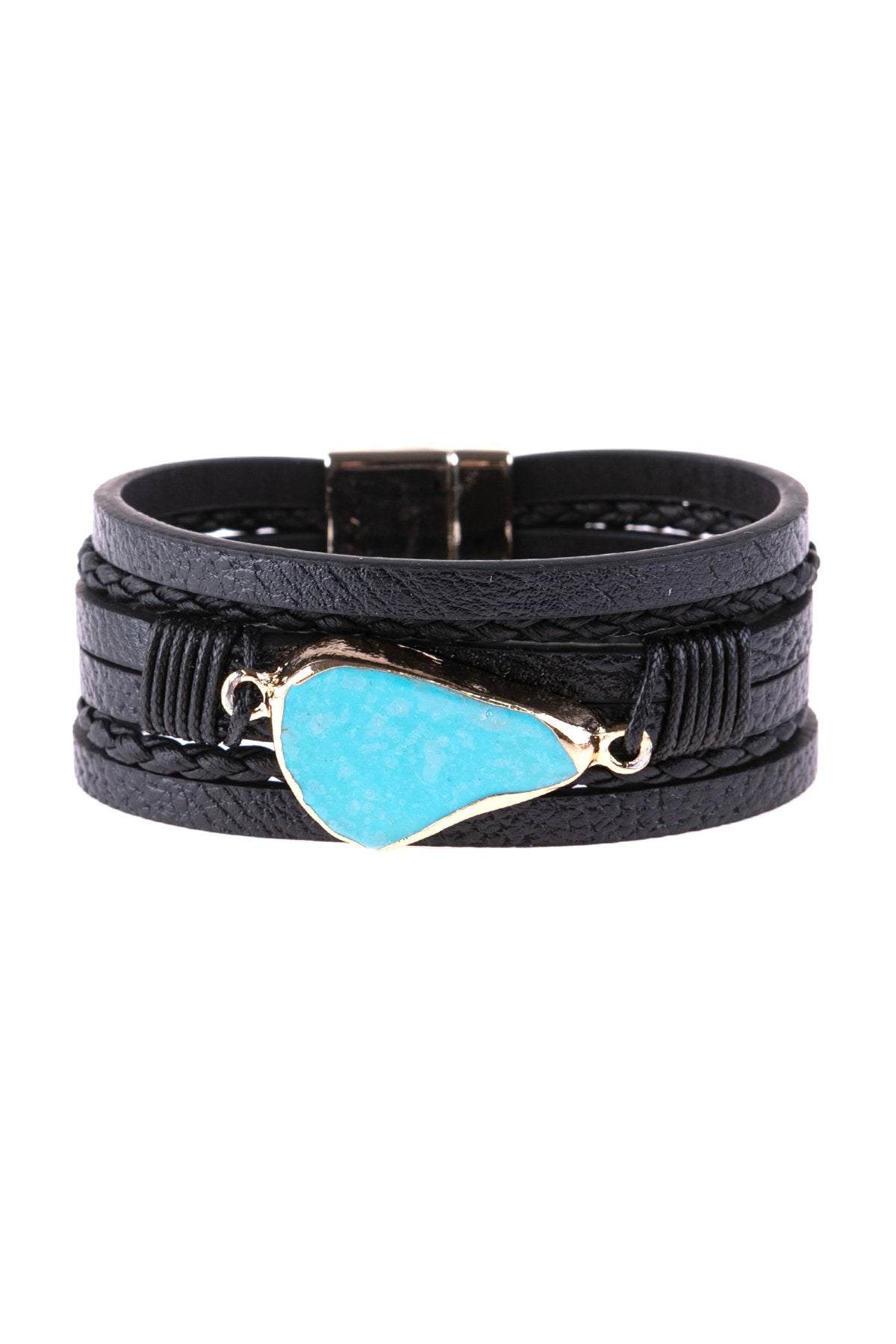 Multi Line Leather With Magnetic Lock Charm Bracelet