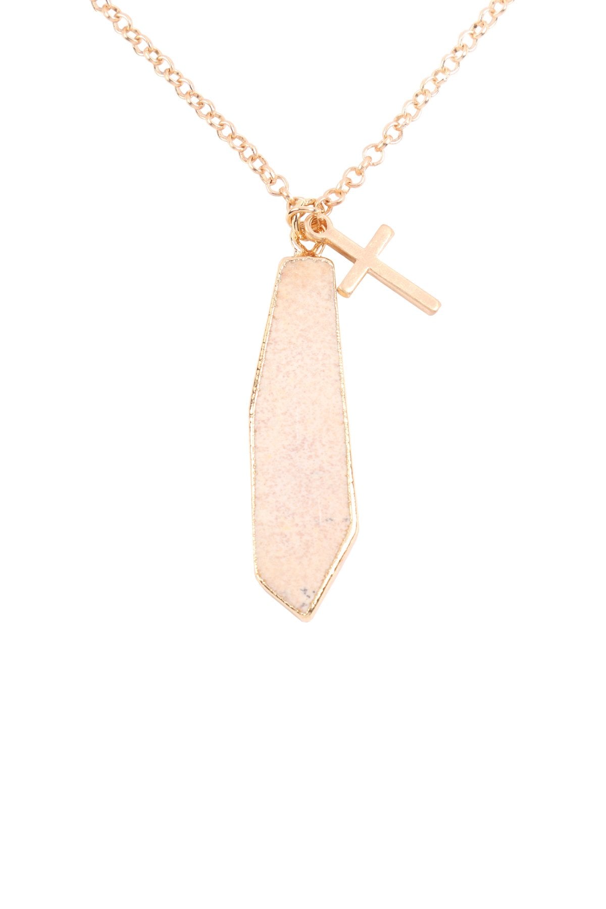 Hdn3123 - Natural Stone With Cross Pendant Necklace