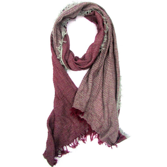 Turkish Cotton Blend Fringed Hobo Scarf Burgundy/Grey