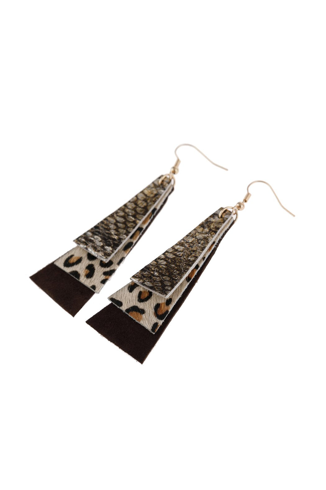 Hde2890 - Animal Print Layered Leather Trapezoid Hook Earrings