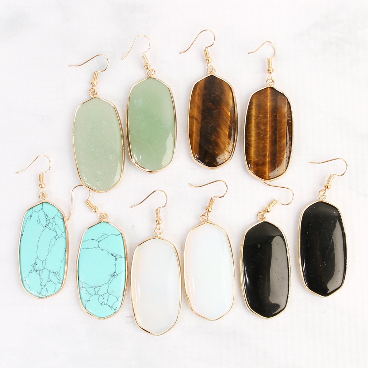 Hde1815 - Natural Oval Stone Earrings