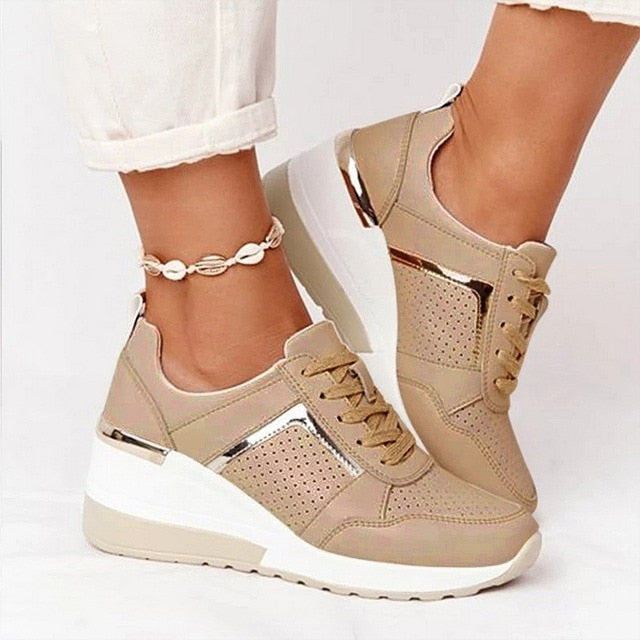 New Women Sneakers Lace-Up Wedge Sports Shoes Women's Vulcanized Shoes Casual Platform Ladies Sneakers Comfy Females Shoes