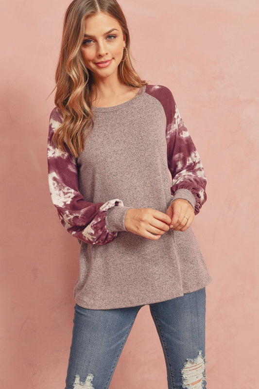 Brushed Hacci Tie Dye Puff Sleeved Top