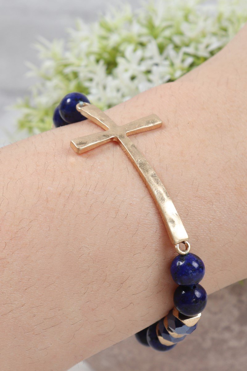 Mix Beads Hammered Cross Bracelet