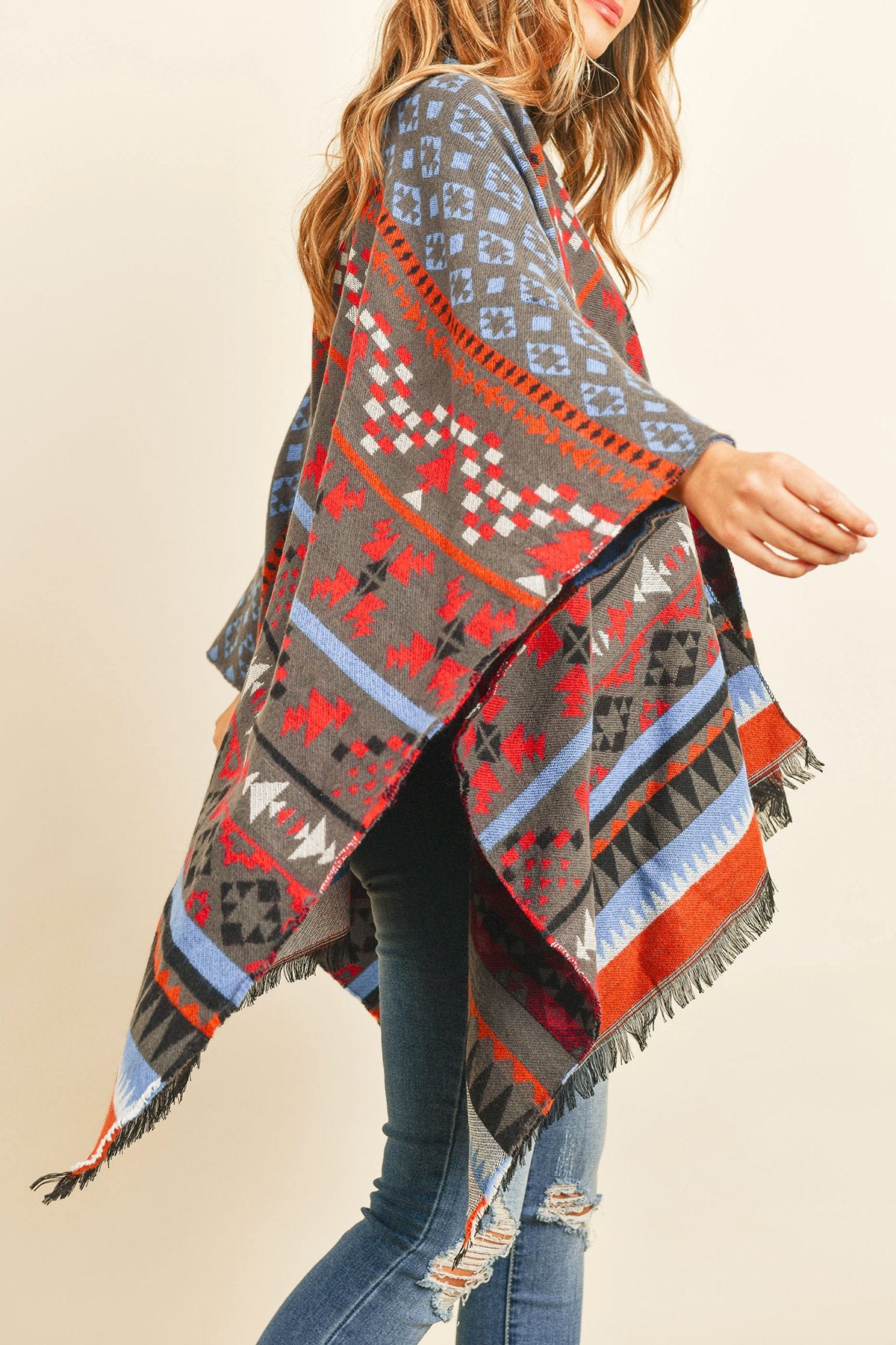 Hdf3148 - Native Pattern Open Front Kimono