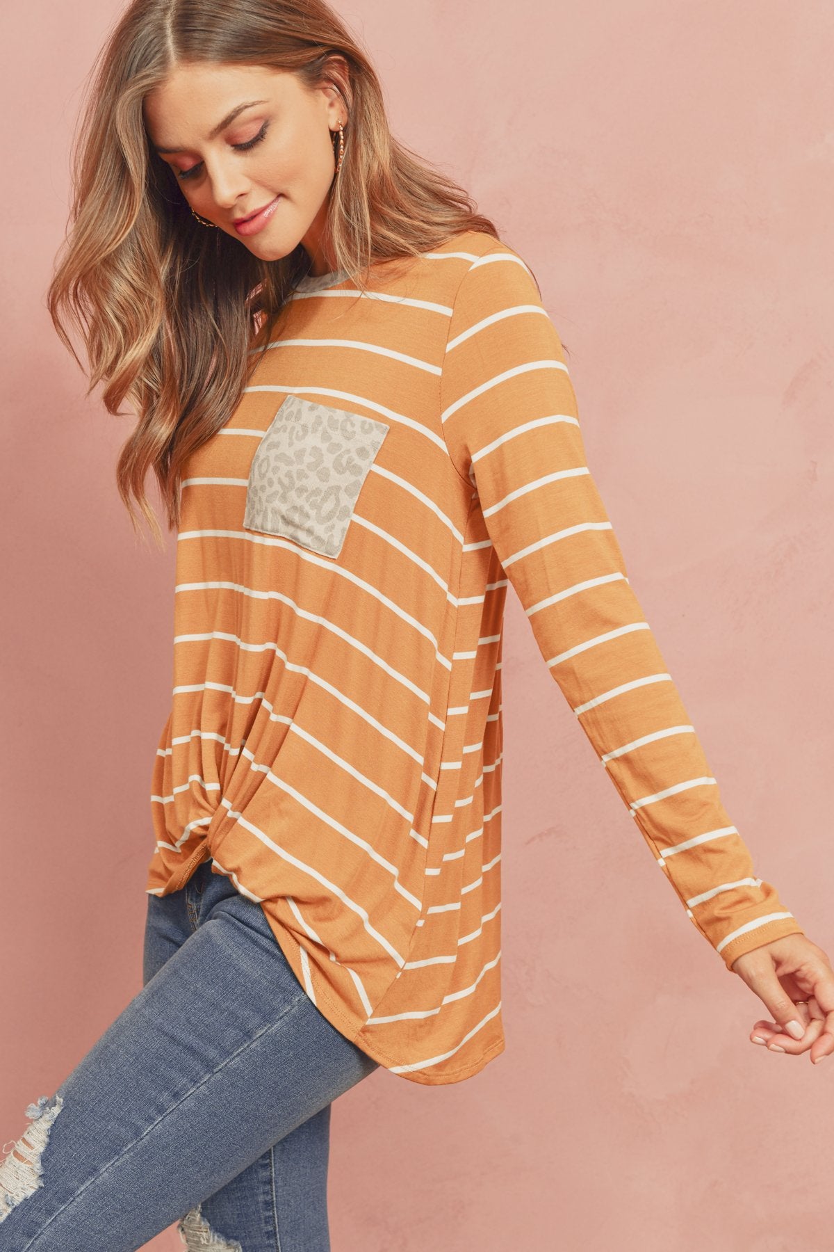 Striped Knot Top With Pocket