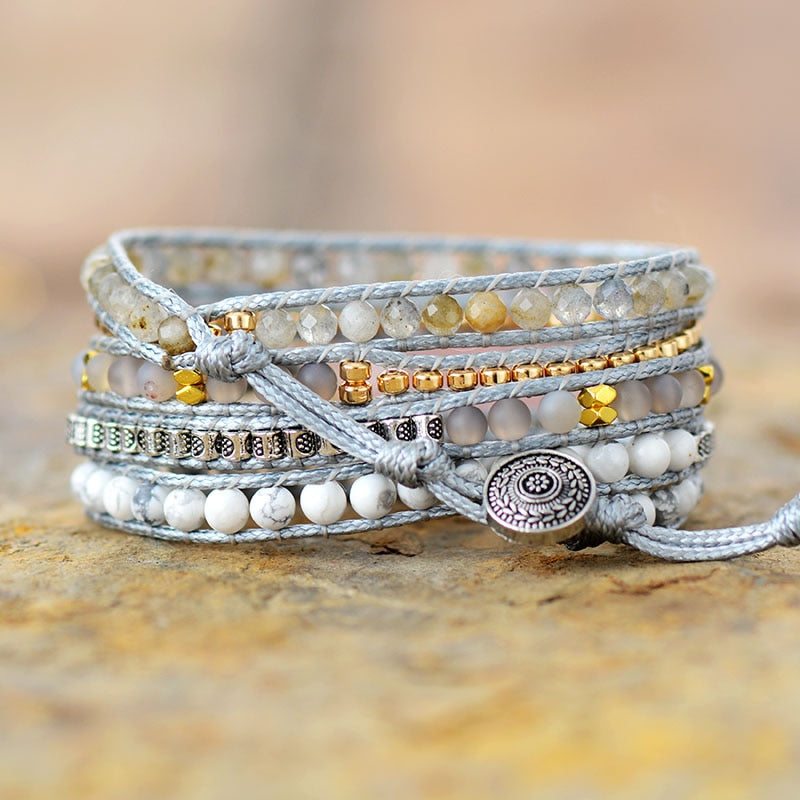 Premium New Wrap Bracelet W/ Natural Stones Cozy Vegan Cord Weaving Statement Bracelet Jewellery Gifts