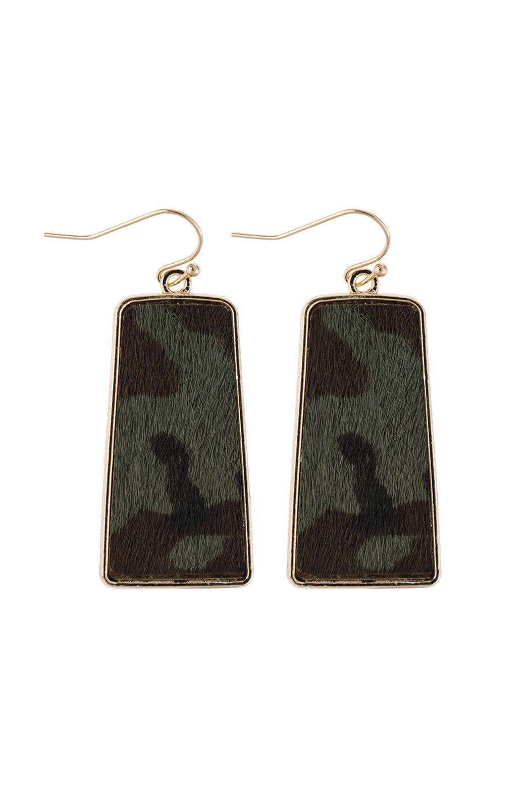 Camouflage Leather Printed Bar Dangling Fish Hook Earrings