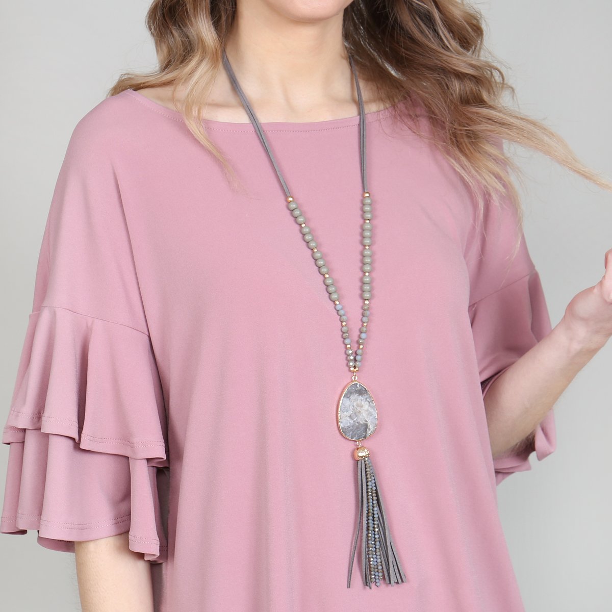 Natural Stone Tassel Pendant Necklace