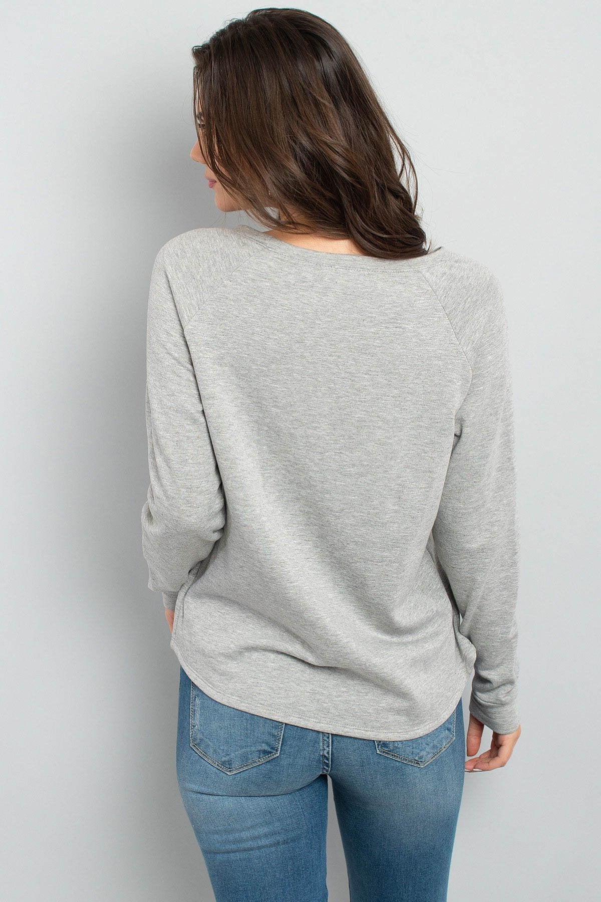 Solid French Terry Brushed Back Round Neck Long Sleeved Top