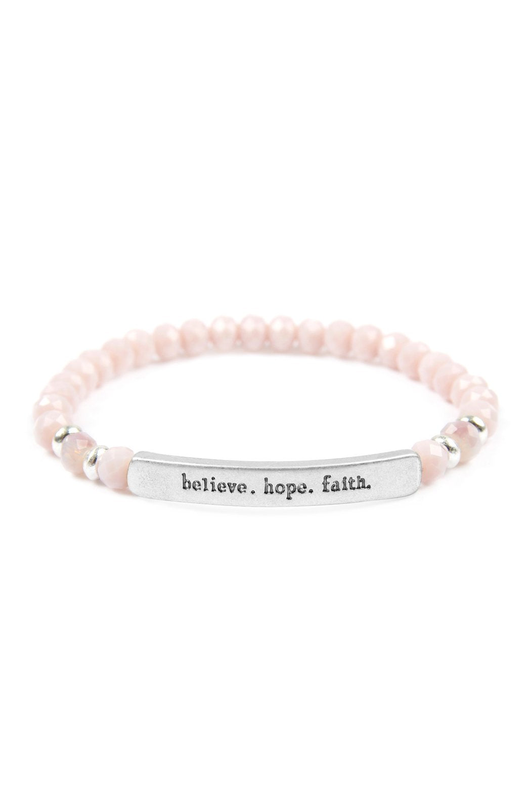 83593 - "Believe, Hope, Faith" 6mm Glass Beads Stretch Bracelet