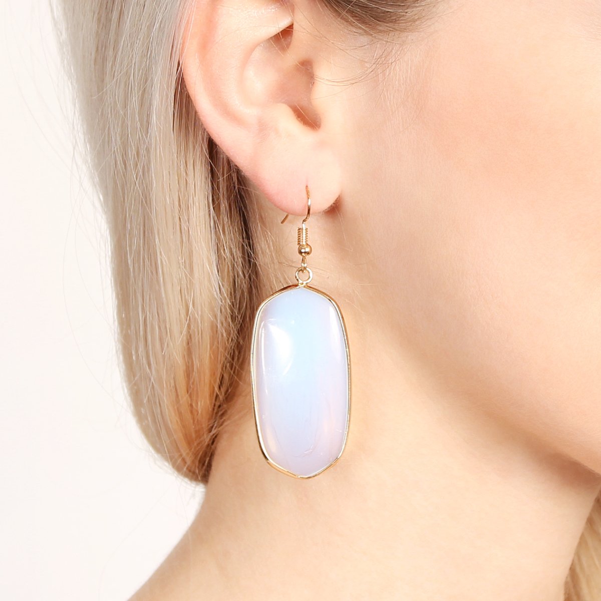 Hde1815 - Natural Oval Stone Earrings