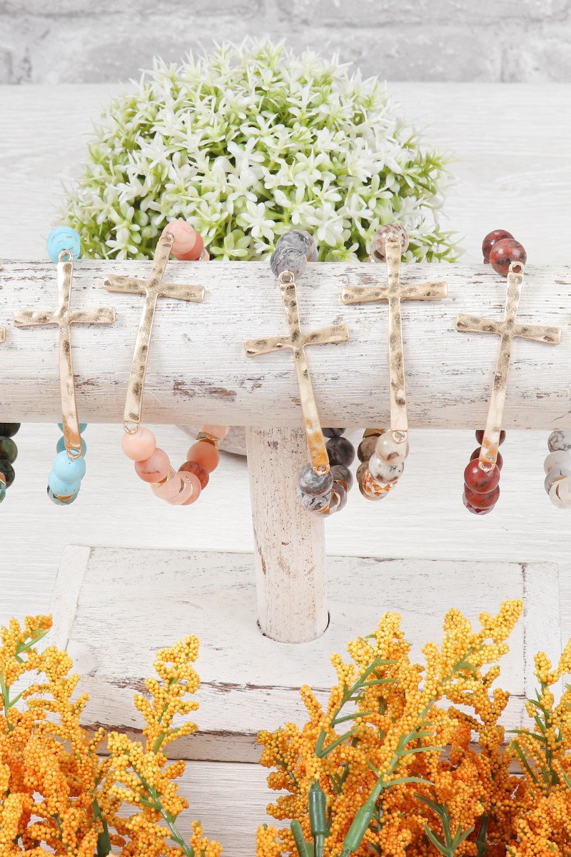 Mix Beads Hammered Cross Bracelet