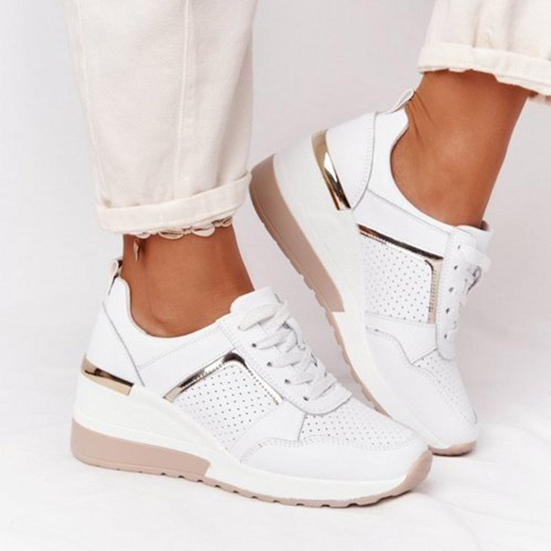 New Women Sneakers Lace-Up Wedge Sports Shoes Women's Vulcanized Shoes Casual Platform Ladies Sneakers Comfy Females Shoes