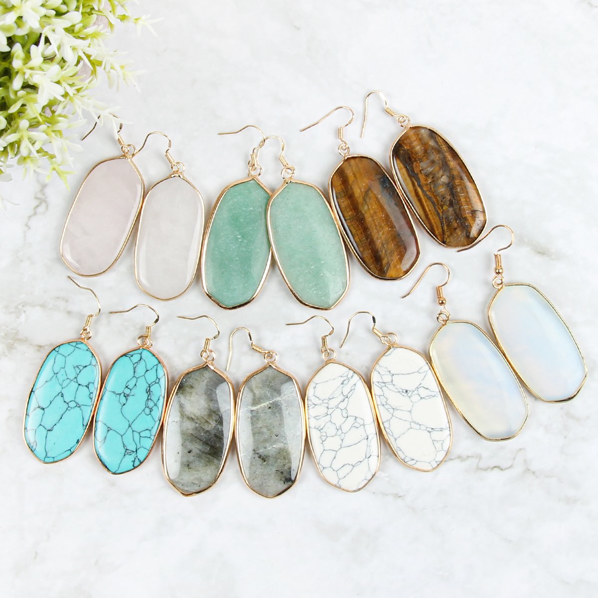 Hde1815 - Natural Oval Stone Earrings