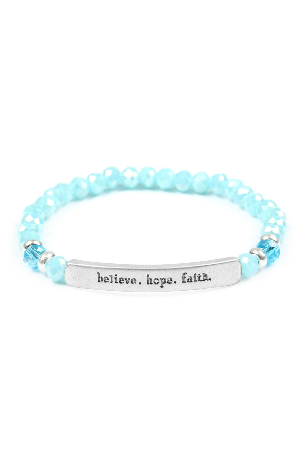 83593 - "Believe, Hope, Faith" 6mm Glass Beads Stretch Bracelet